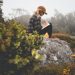 A woman journaling outside